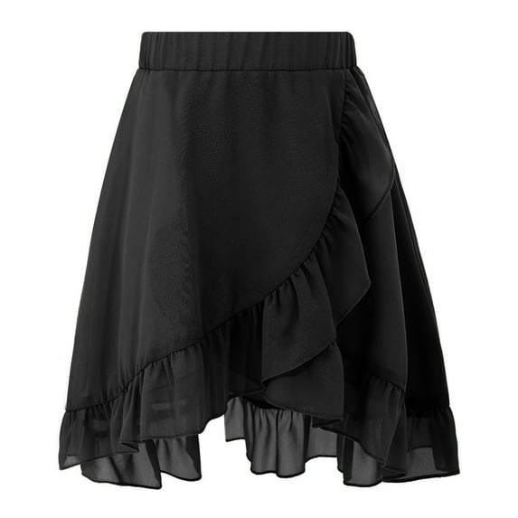 MSemis Girls Ballet Dance Wrap Skirt Ruffle Hem Slit Chiffon Skirt Dancewear