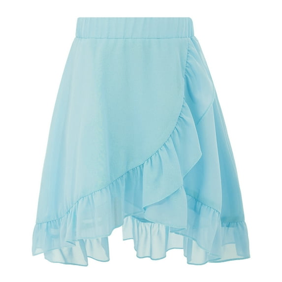 MSemis Girls Ballet Dance Wrap Skirt Ruffle Hem Slit Chiffon Skirt Dancewear