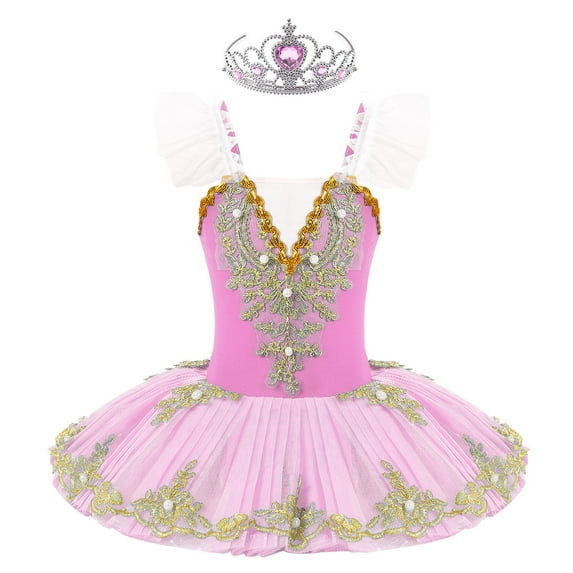 MSemis Girls Camisole Ballet Leotard Dance Tutu Dress with Headwear Type A Pink 5-6