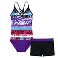 thumbnail image 1 of MSemis Girls Floral Printed Tankini Swimsuit Set Bathing Suit, 3-Piece, Sizes 4-16 Purple 12, 1 of 6
