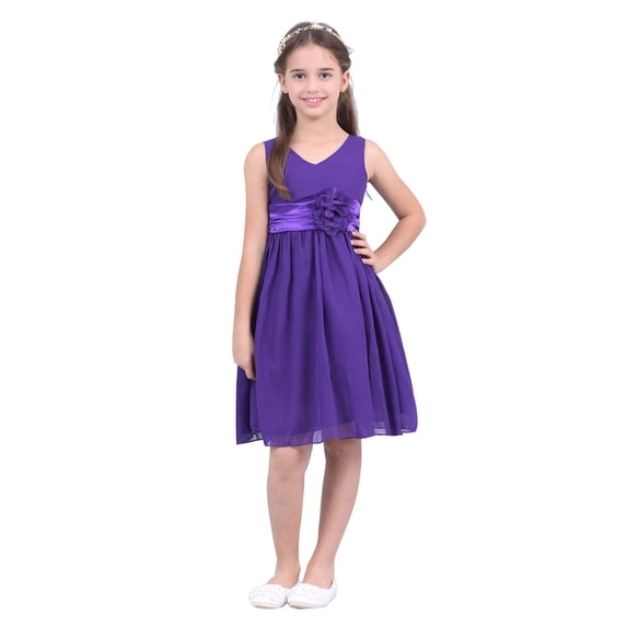 MSemis Girls Flower Wedding Pageant Bridesmaid Dress Ball Gown Purple 6