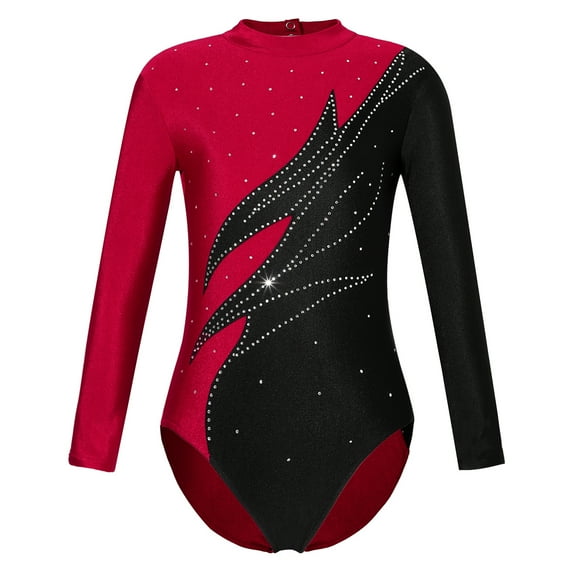 MSemis Girls Kids Sparkly Waves Gymnastics Leotard Long Sleeve Ballet Dance Bodysuit