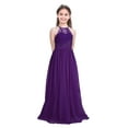 thumbnail image 1 of MSemis Girls Lace Chiffon Wedding Bridesmaid Long Maxi Dress,Size 4-16 Deep Purple 14, 1 of 6