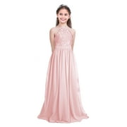 MSemis Girls Lace Chiffon Wedding Bridesmaid Long Maxi Dress,Size 4-16 Pearl Pink 10
