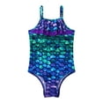thumbnail image 1 of MSemis Girls Mermaid One Piece Swimsuit Kids Ruffle Bathing Suits with UPF 50+, Sizes 4-16 Purple&Green Fish Scales 6, 1 of 7