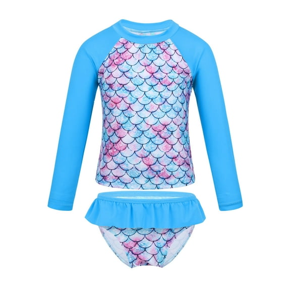 MSemis Girls Mermaid Swimsuit 2-Pieces Rash Guard Sets Bathing Suit, Size 3T-16 Blue 4