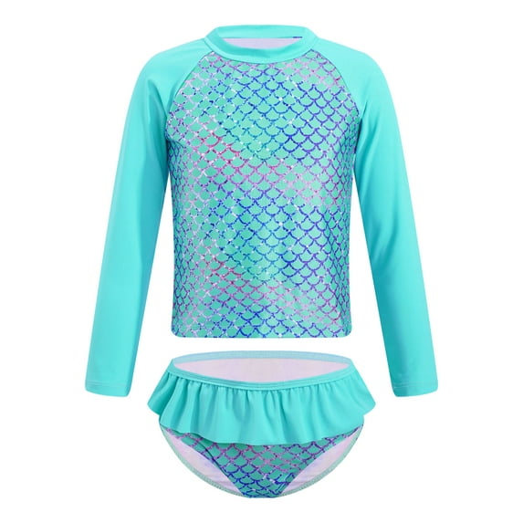 MSemis Girls Mermaid Swimsuit 2-Pieces Rash Guard Sets Bathing Suit, Size 3T-16 Mint Green 8