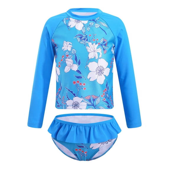 MSemis Girls Mermaid Swimsuit 2-Pieces Rash Guard Sets Bathing Suit, Size 3T-16 Coral Blue 4