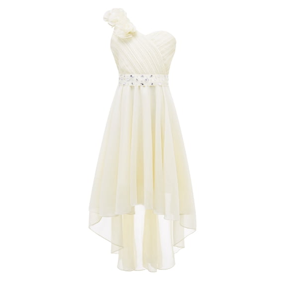 MSemis Girls One Shoulder Chiffon Party Dress Rhinestone Sash Bridesmaid Wedding Party Dresses Prom Gown Champagne 12