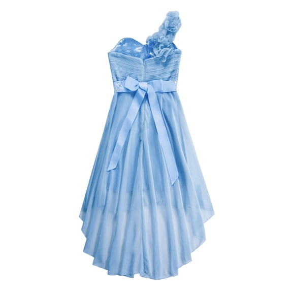 MSemis Girls One Shoulder Chiffon Party Dress Rhinestone Sash Bridesmaid Wedding Party Dresses Prom Gown Light Blue 8