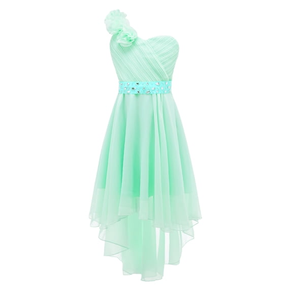 MSemis Girls One Shoulder Chiffon Party Dress Rhinestone Sash Bridesmaid Wedding Party Dresses Prom Gown Mint Green 14