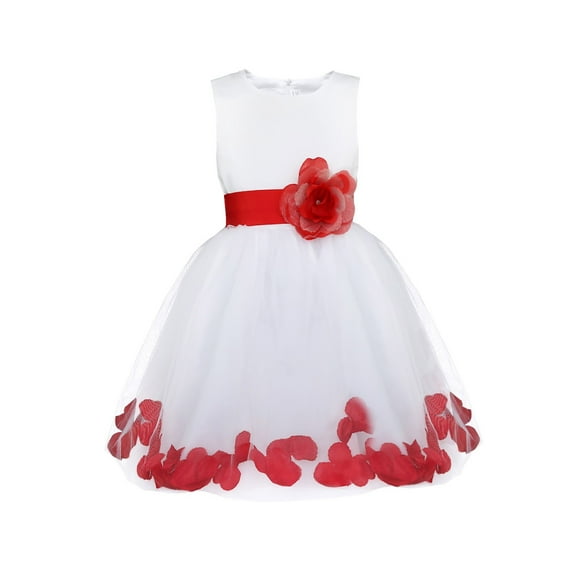 MSemis Girls Princess Pageant Wedding Bridesmaid Flower Tulle Ball Gown Dress Red 10