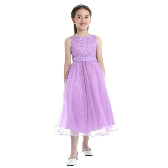 MSemis Girls Sequin Rhinestone Floral Lace Mesh Flower Dress