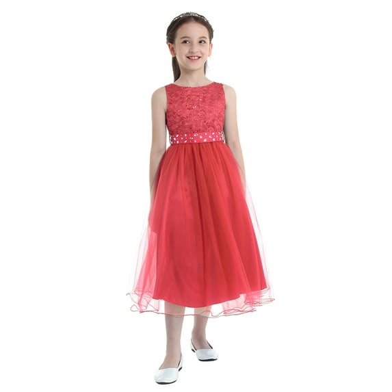 MSemis Girls Sequin Rhinestone Floral Lace Mesh Flower Dress