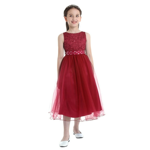MSemis Girls Sequin Rhinestone Floral Lace Mesh Flower Dress