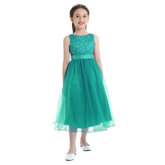 MSemis Girls Sequin Rhinestone Floral Lace Mesh Flower Dress