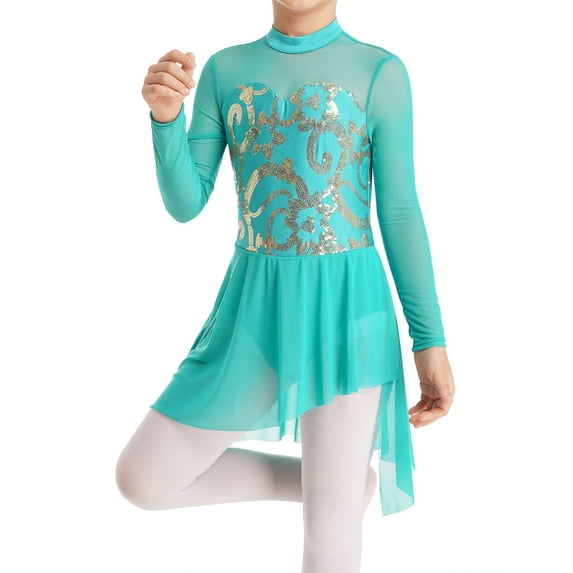 MSemis Girls Sequined Chiffon Ballet Lyrical Dance Dress Ballerina Modern Latin Leotard