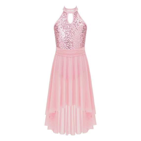 MSemis Girls Sequined Irregular Ballet Lyrical Dance Dress Ballerina Dancing Costumes Pink 10