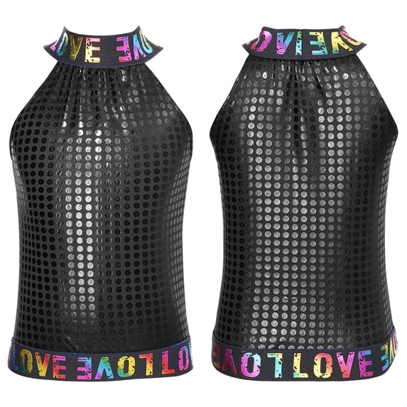 MSemis Girls Sequins Letter Print Jazz Hip Hop Latin Modern Ballet Dance Crop Top