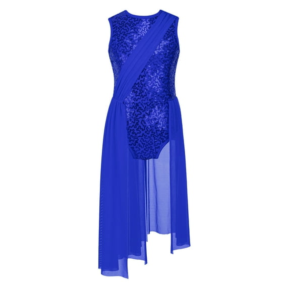 MSemis Girls Sequins Lyrical Dance Dress Modern Contemporary Ballet Dance Leotard Dress Blue 14