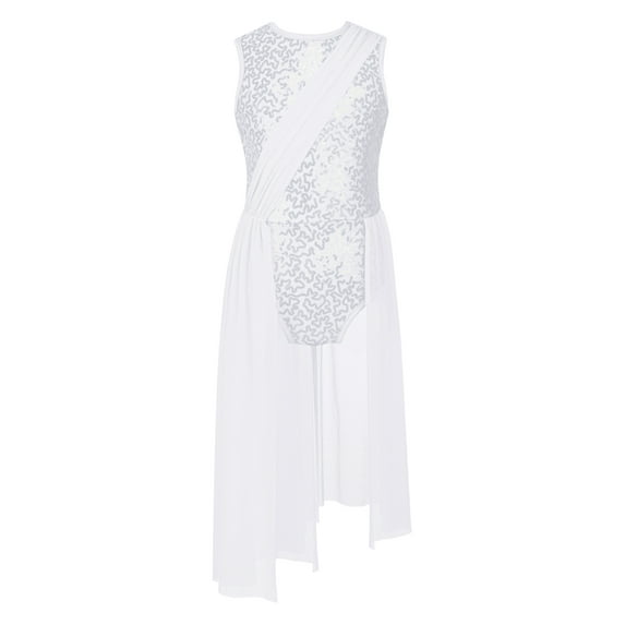 MSemis Girls Sequins Lyrical Dance Dress Modern Contemporary Ballet Dance Leotard Dress White 16