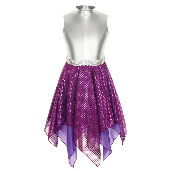 MSemis Girls Sequins Praise Worship Lyrical Dance Costume Liturgical Dance Dress Purple 16