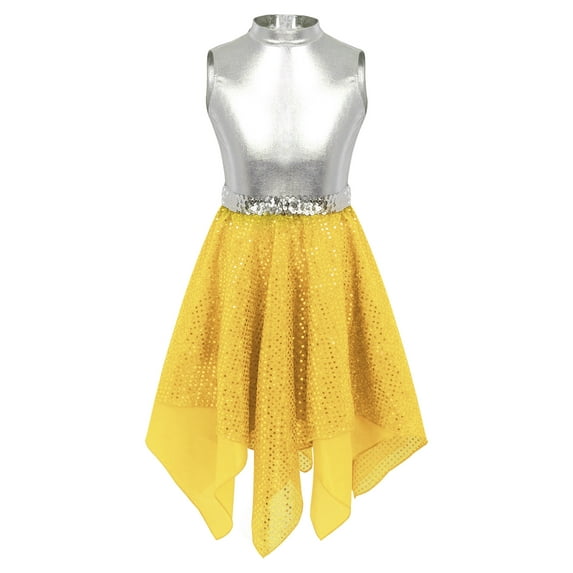 MSemis Girls Sequins Praise Worship Lyrical Dance Costume Liturgical Dance Dress Yellow 10