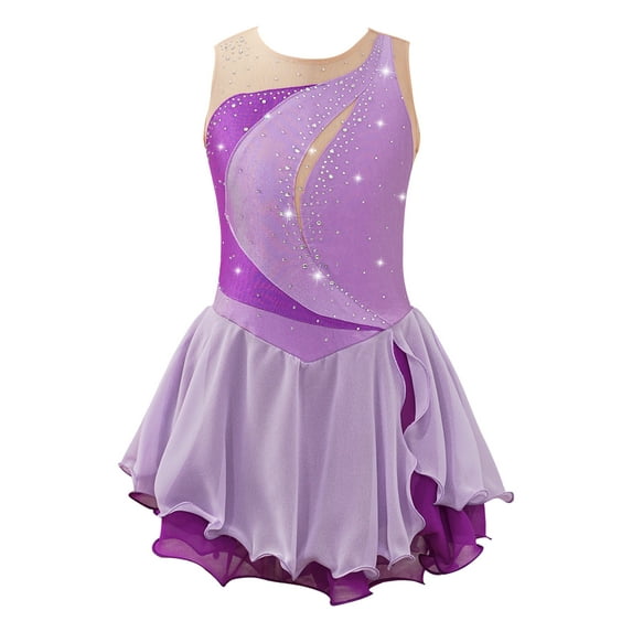 MSemis Girls Sequins Sleeveless Figure Ice Skating Dress,Size 6-16 Lavender 8