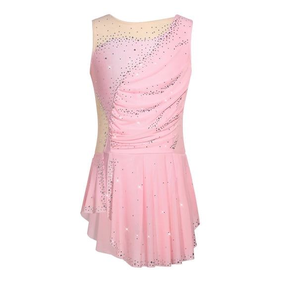 MSemis Girls Sleeveless Sparkle Rhinestone Figure Skating Dress Pink 10