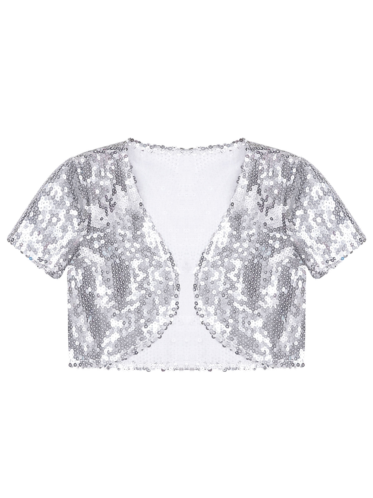 MSemis Girls Sparkle Sequins Bolero Shrug Open Front Short Cardigan Jacket Silver 6 Walmart