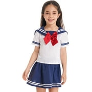 MSemis Kid Girls Junior School Uniform Dress Navy Sailor Dress Halloween Cosplay Costume Navy Blue 10