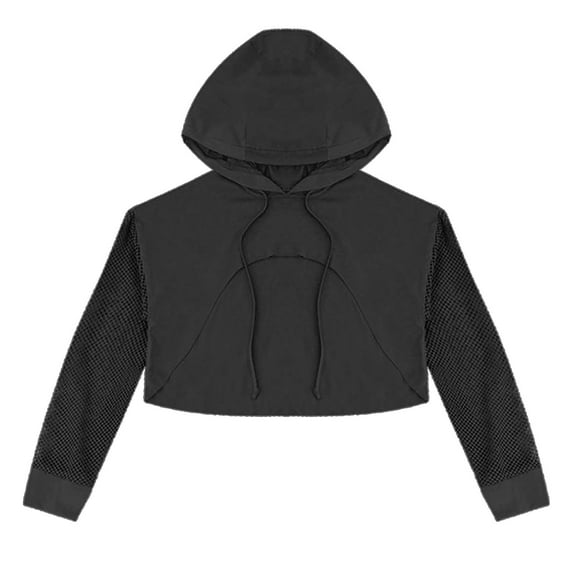 MSemis Kid Girls Sports Active Hooded Shirt Dance Crop Top