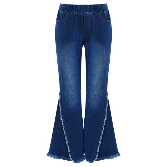 MSemis Kid Girls Youth Junior Denim Jeans Bell Bottom Flare Pants Dark Blue 4