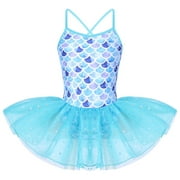 MSemis Kids Baby Girls Mermaid Ballet Tutu Dress Fish Scale Princess Skirts Dance Leotard 3T-10 Blue Fish Scales 4