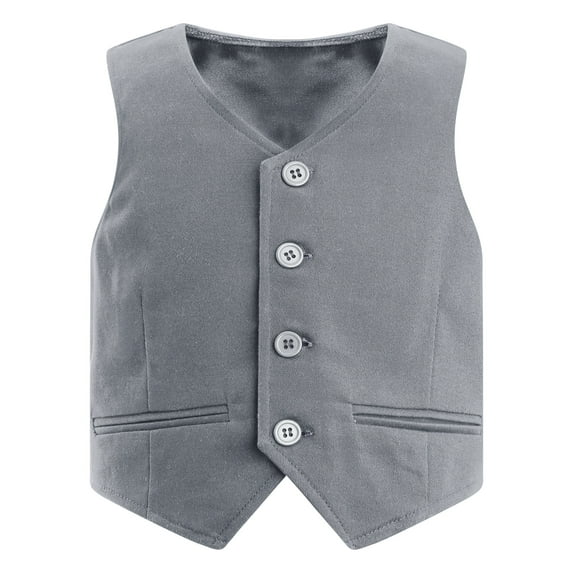 MSemis Kids Boys Button Down Waistcoat Birthday Party Vest Formal Suit Gray 8