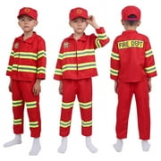MSemis Kids Boys Girls Fireman Role Play Costume Firefighter Pretend Cosplay Dress Up set