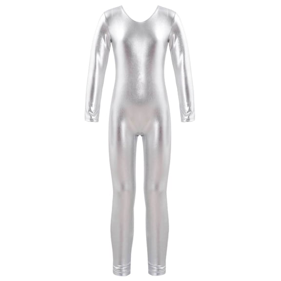 MSemis Kids Boys Girls Full Length Bodysuit Unitards Spandex Zentai Costumes Gymnastics Leotard Silver 6
