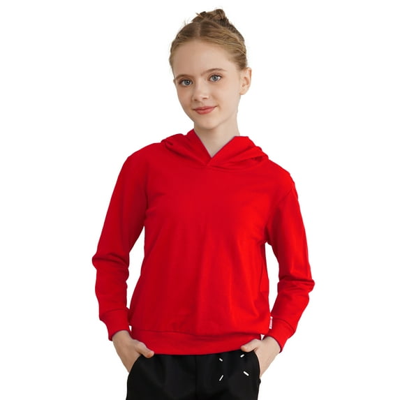 MSemis Kids Boys Girls Hooded Sweatshirt Solid Color Basic Hoodie Pullover Tops Red 7-8