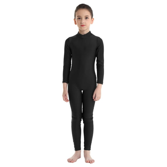 MSemis Kids Boys Girls Turtleneck Long Sleeve Unitard Jumpsuit Gymnastic Leotard Black 11-12