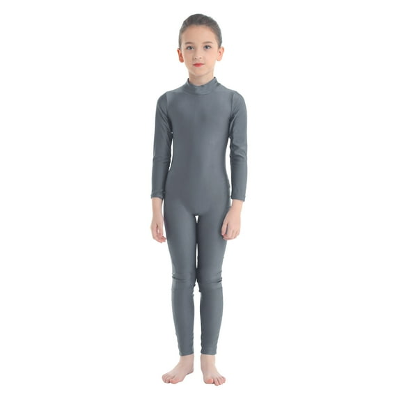 MSemis Kids Boys Girls Turtleneck Long Sleeve Unitard Jumpsuit Gymnastic Leotard Dark Gray 5-6