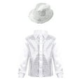 thumbnail image 1 of MSemis Kids Boys Shiny Sequin Hip-Hop Jazz Choir Shirt and Hat Dance Outfits White 11-12, 1 of 7