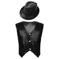 thumbnail image 1 of MSemis Kids Boys Shiny Sequined Jacket Vest with Hat Black 3-4, 1 of 7