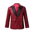 thumbnail image 1 of MSemis Kids Boys Shiny Sequined Suit Jacket Blazer One Button Tuxedo Burgundy 8, 1 of 7
