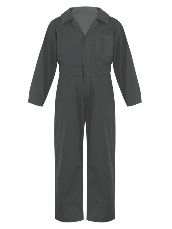 Kids Boys Zipper Coverall Jumpsuit Long Sleeve Boiler Suit Grey 10