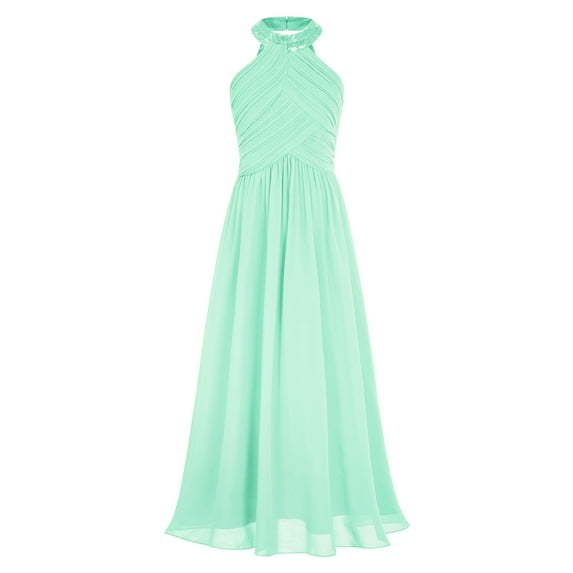 MSemis Kids Flower Girls Elegant Gown Shiny Sequins Halter Neck Sleeveless High Waist Gown for Mint Green 14