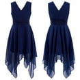 thumbnail image 1 of MSemis Kids Flower Girls V Neck Ruched Waist A Line Wedding Party Chiffon Gown, 1 of 5