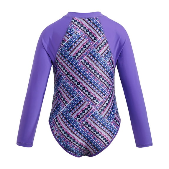 MSemis Kids Girl Long Sleeve Rash Guard Rashguard Swimsuit with UPF 50+, One-Piece, Sizes 4-16 Purple 8