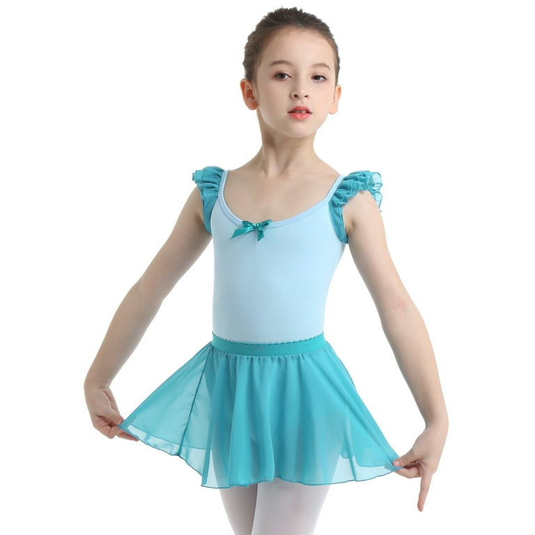 MSemis Kids Girls 2 Piece Ballet Dance Ruffles Sleeve Gymnastics Leotard with Wrap Skirts