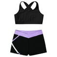 thumbnail image 1 of MSemis Kids Girls 2 Piece Dance Outfits Straps Racer Back Crop Top with Shorts Set Gymnastics Gym Black&Lavender 4, 1 of 5