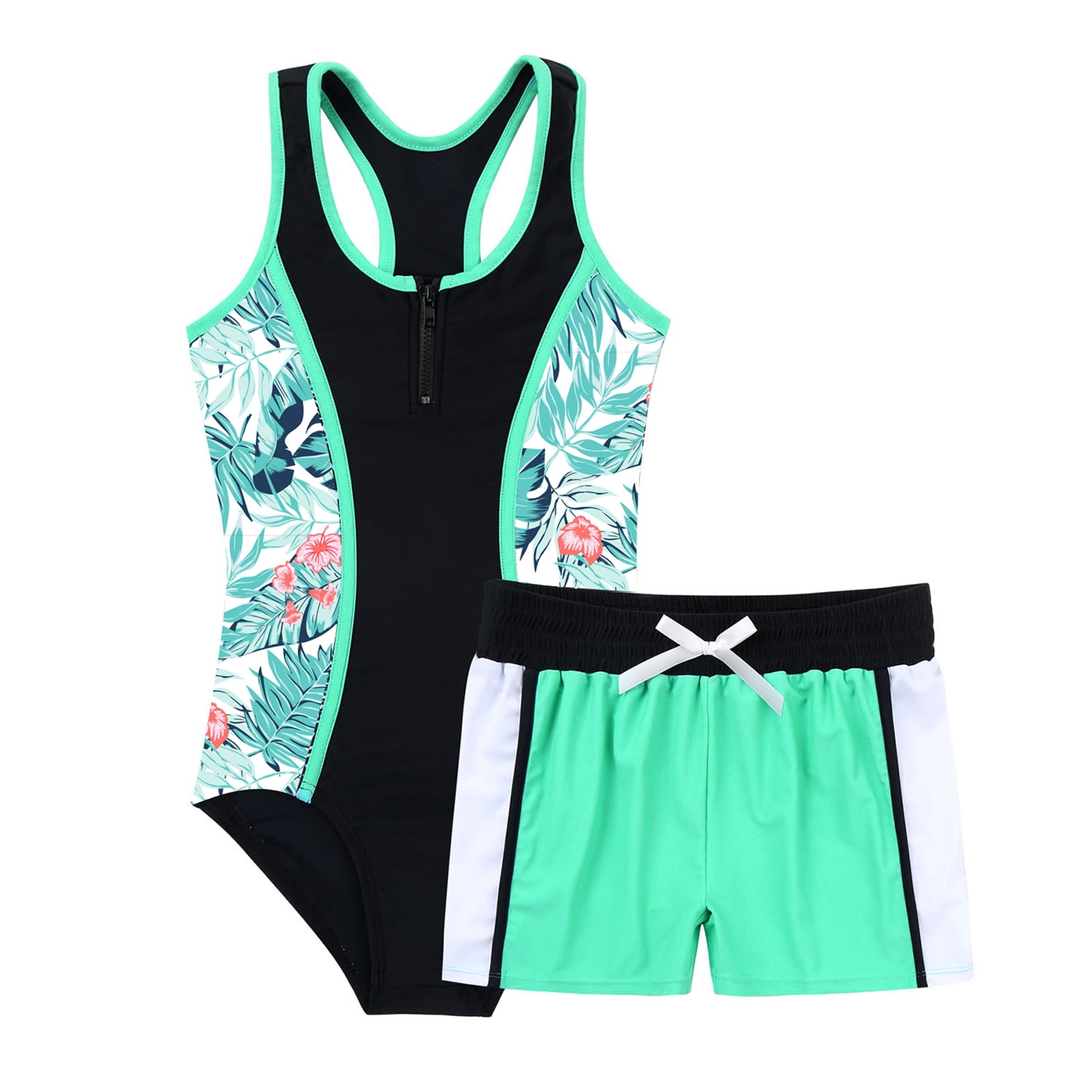 MSemis Kids Girls 2 Piece Tankini Set Rash Guard Onepiece Swimsuit